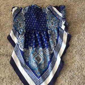 Blue and White Paisley Strapless Top